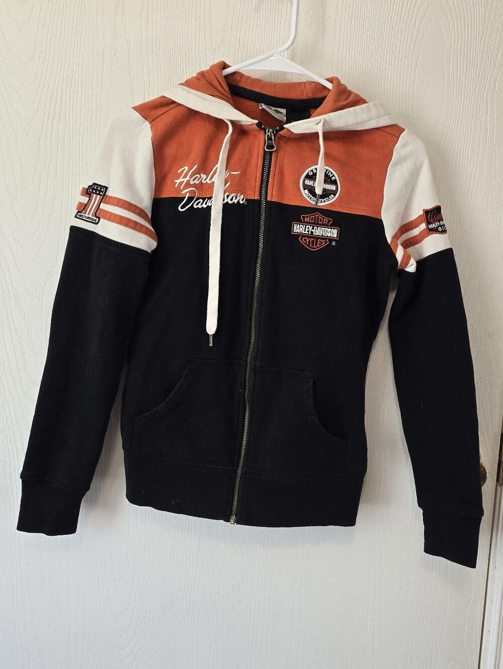 Harley-Davidson Women's Black and Orange Zip Hoodie